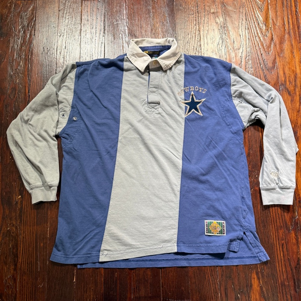 Vintage‎ Dallas Cowboys Shirt Men XL Mirage 90s NFL Rugby Polo Color Block VTG